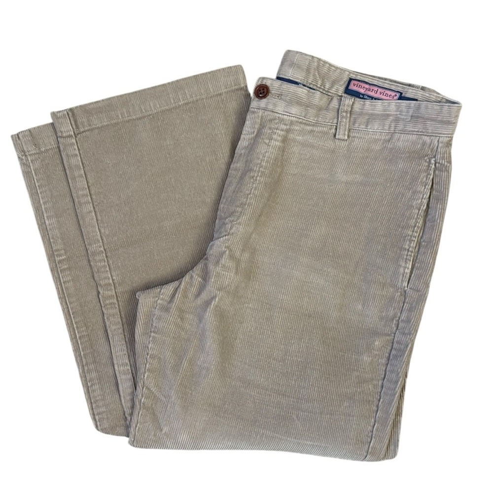 Vineyard Vines Wide Leg Tan Corduroy Club Pants Wide Wale Preppy Cotton 34x33 - Picture 3 of 12